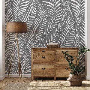 Vector Gray and White Palm Leaf Wallpaper | Self Adhesive | Peel ...