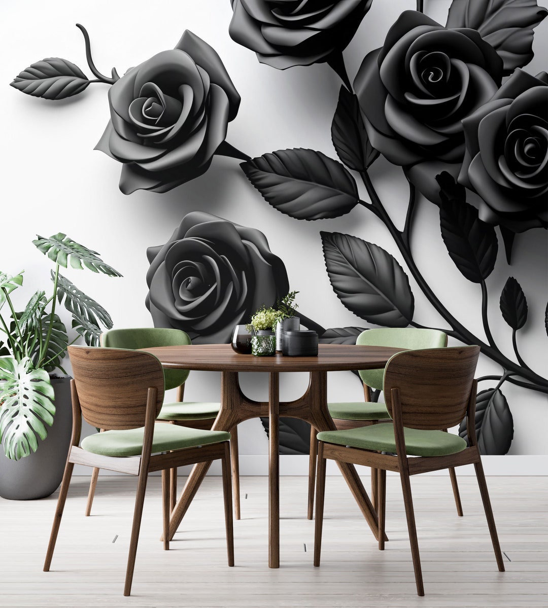 Dark Abstract Roses Over White Background Wallpaper, Floral Wall Mural ...