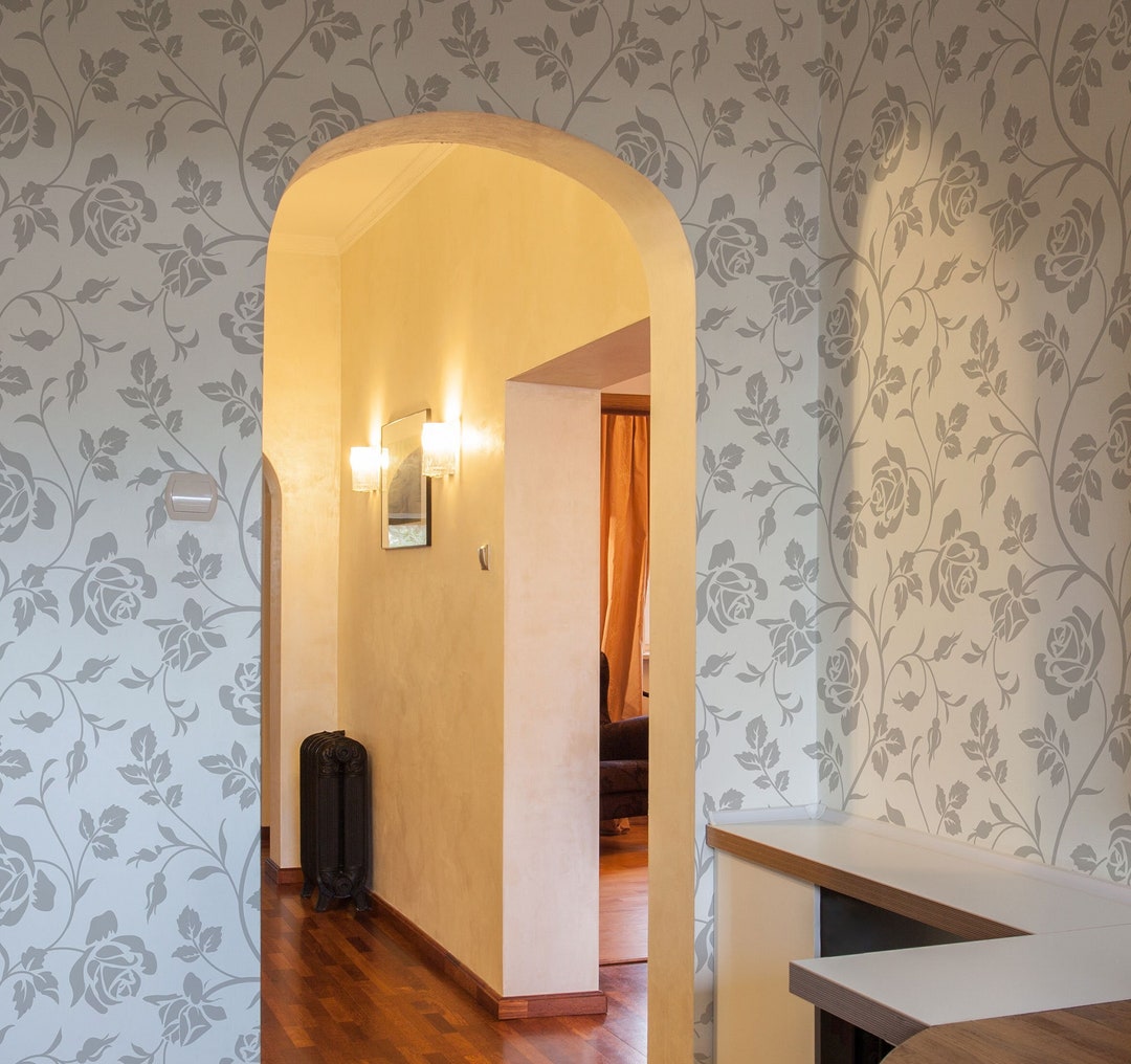 Classic Retro Rose Wallpaper, White Wall Mural With Floral Swirls ...