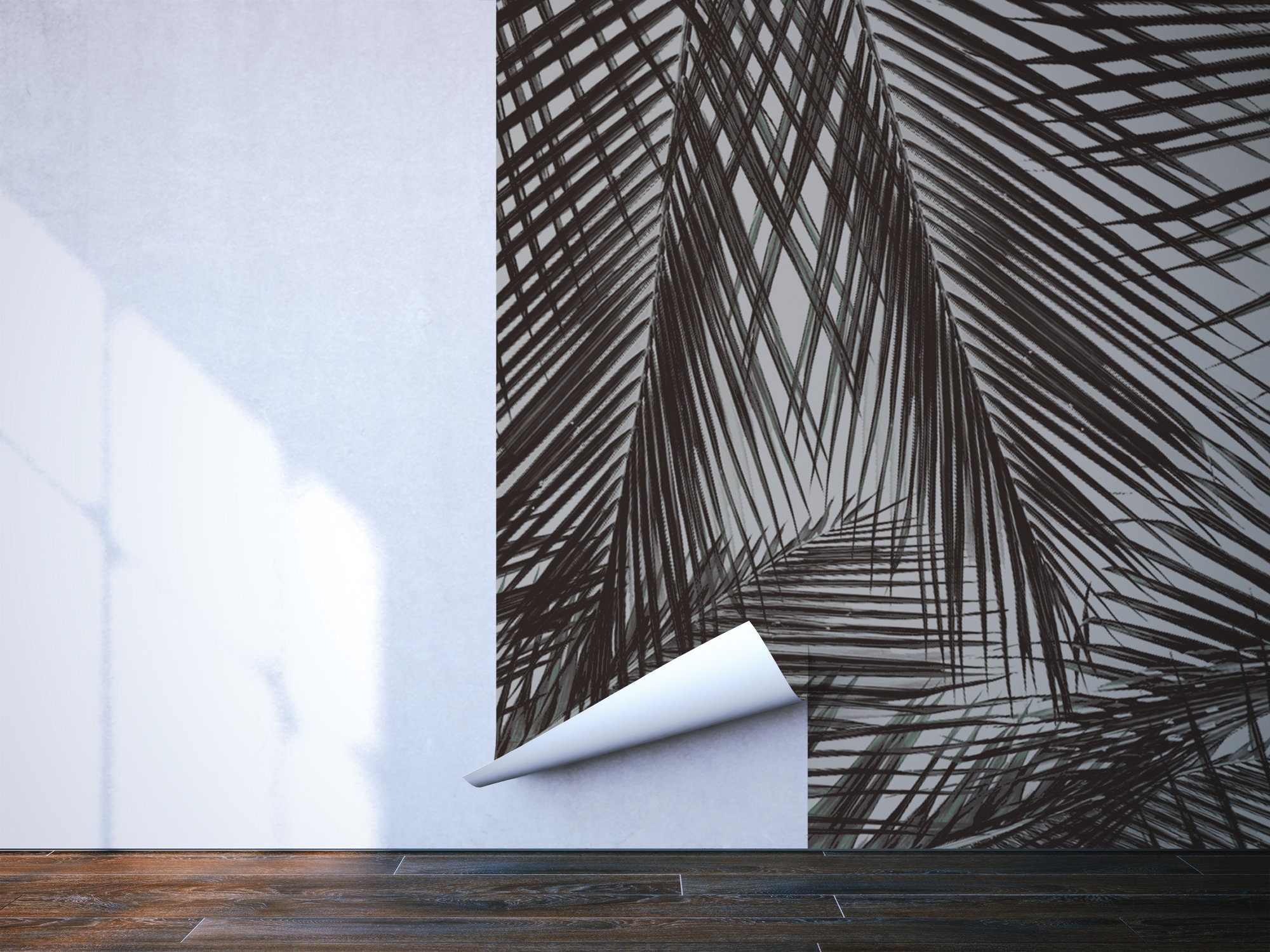 Black and Gray Palm Leaves Photo Wallpaper | Self Adhesive | Peel and ...