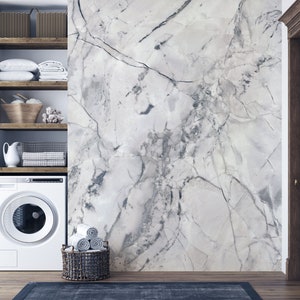 White natural cracked marble stone surface photo wallpaper | Self adhesive | Peel & Stick | Repositionable removable wallpaper