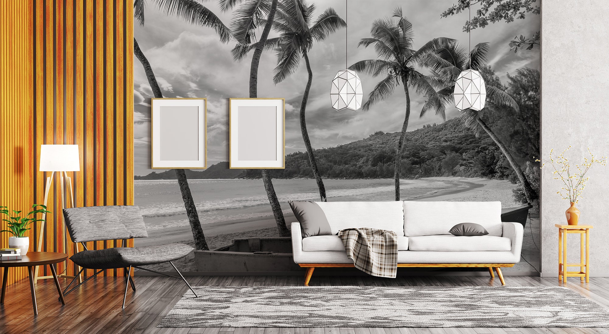 Black and White Palm Tree Island Wallpaper | Self Adhesive | Peel ...