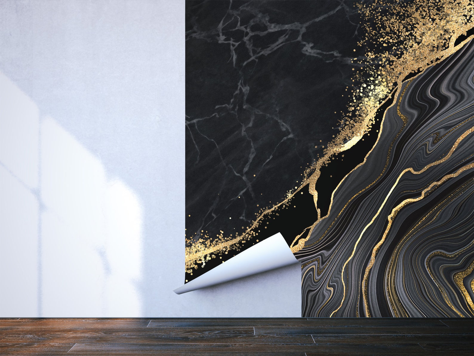 Black and yellow marble photo wallpaper no metallic effects Etsy