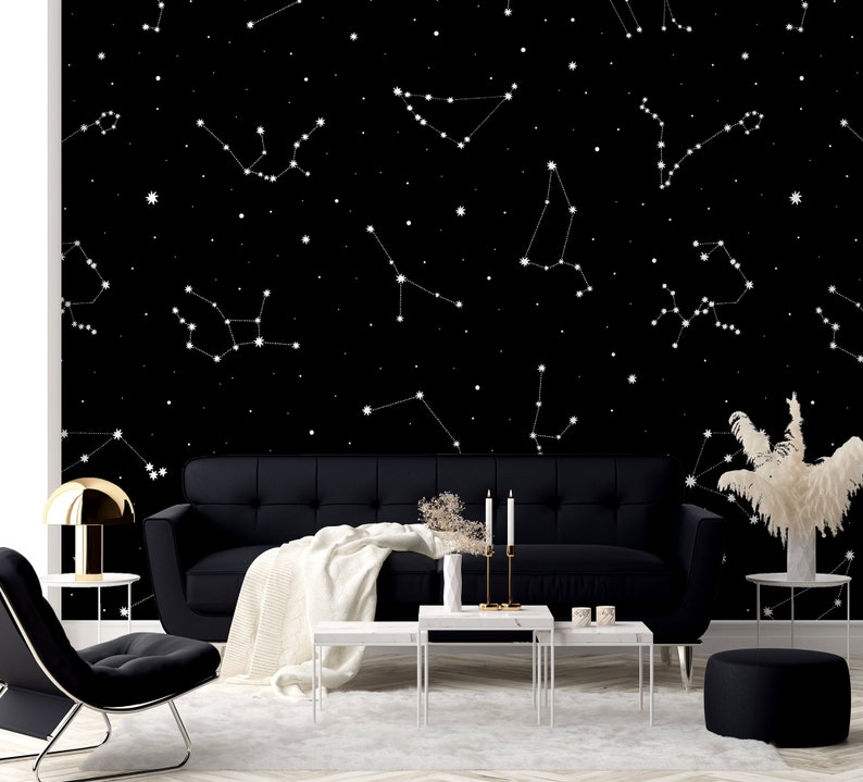 Dark space wallpaper with white constellations Self adhesive Peel & Stick Repositionable removable wallpaper image 2