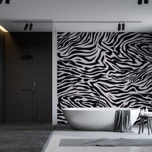Zebra Print Wallpaper, Animal Wallpaper, Abstract Wall Mural • Peel and Stick *self adhesive* or Non-Pasted Vinyl Materials •