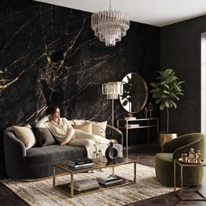 Papel pintado de mármol negro con grietas, mural de pared de piedra oscura, decoración del hogar, autoadhesivo o papel vinílico tradicional.