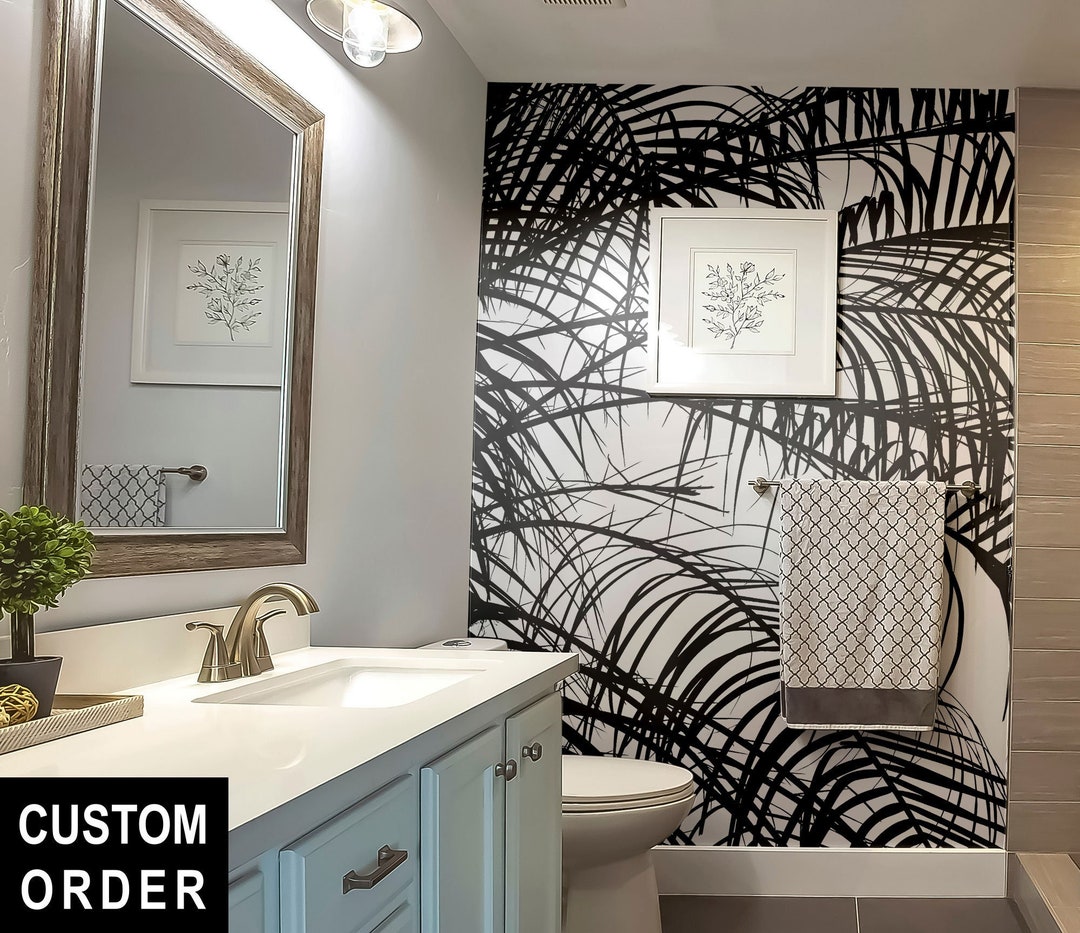 Black and White Palm Leaves Wallpaper, Tropical Leaves Wall Mural ...