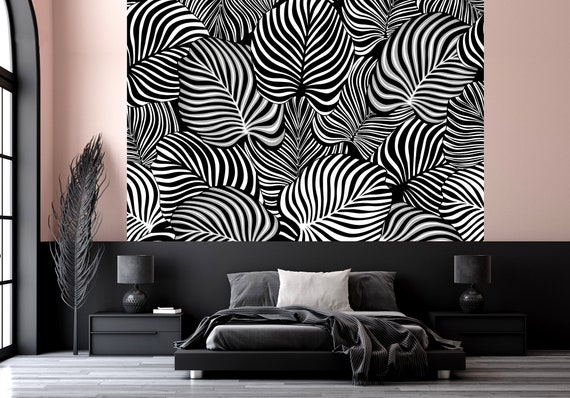 Black and White Psychedelic Leaves Line Art Wallpaper Self - Etsy Australia Black and White Psychedelic Leaves Line Art Wallpaper Self - Etsy Australia