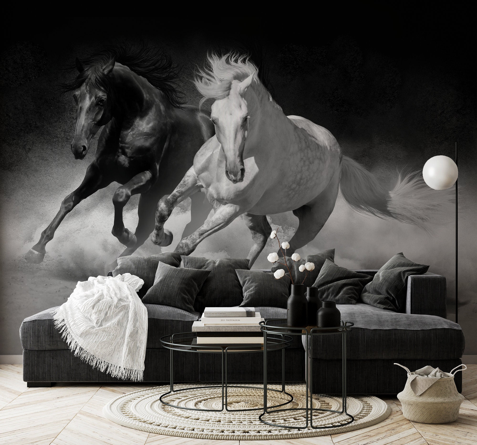Black and White Horses Running Photo Wallpaper Self Adhesive - Etsy Black and White Horses Running Photo Wallpaper Self Adhesive - Etsy