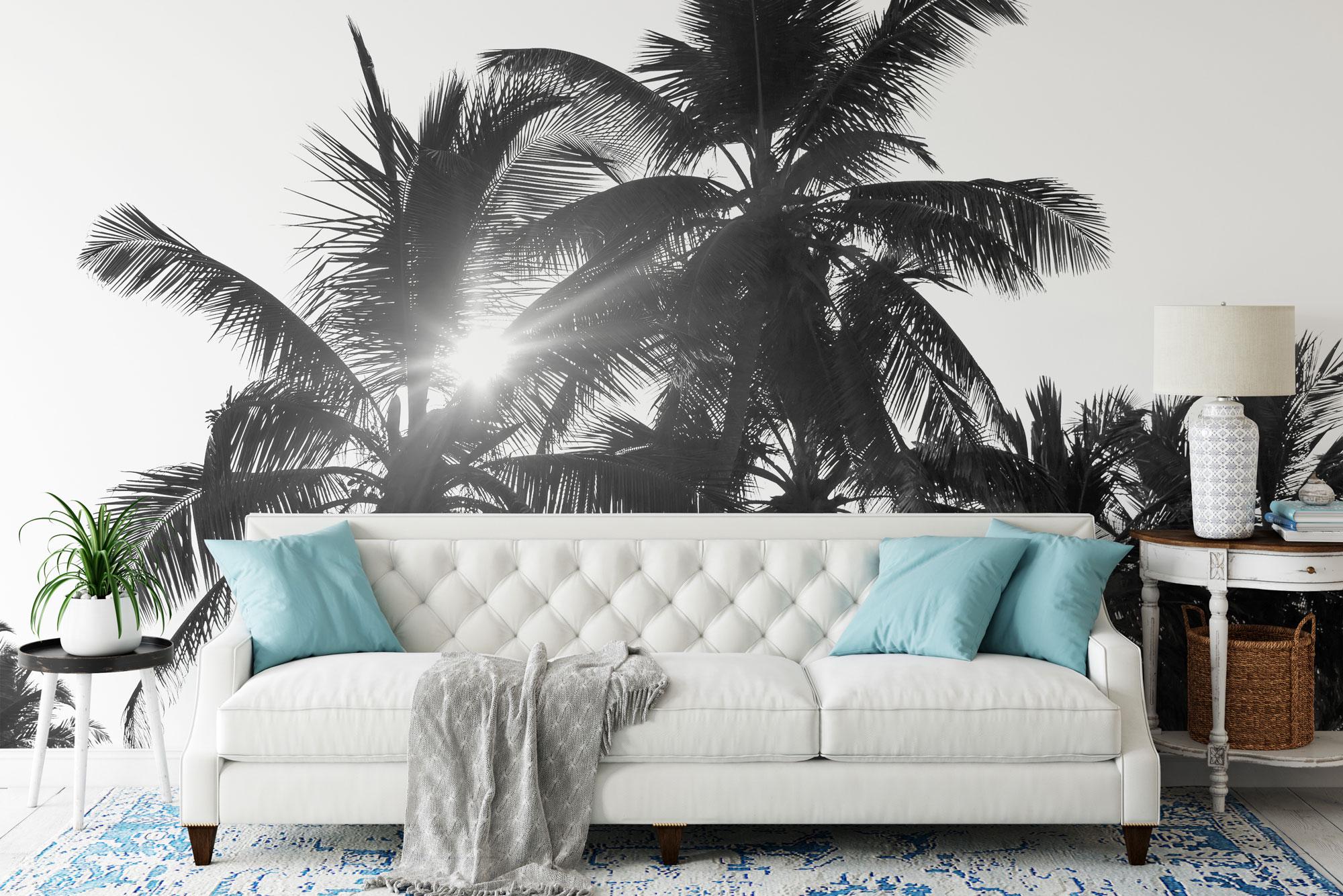 Black and White Sunny Tropical Palm Trees Wallpaper | Self Adhesive ...