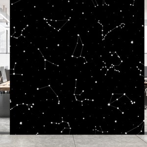 Dark space wallpaper with white constellations Self adhesive Peel & Stick Repositionable removable wallpaper image 3