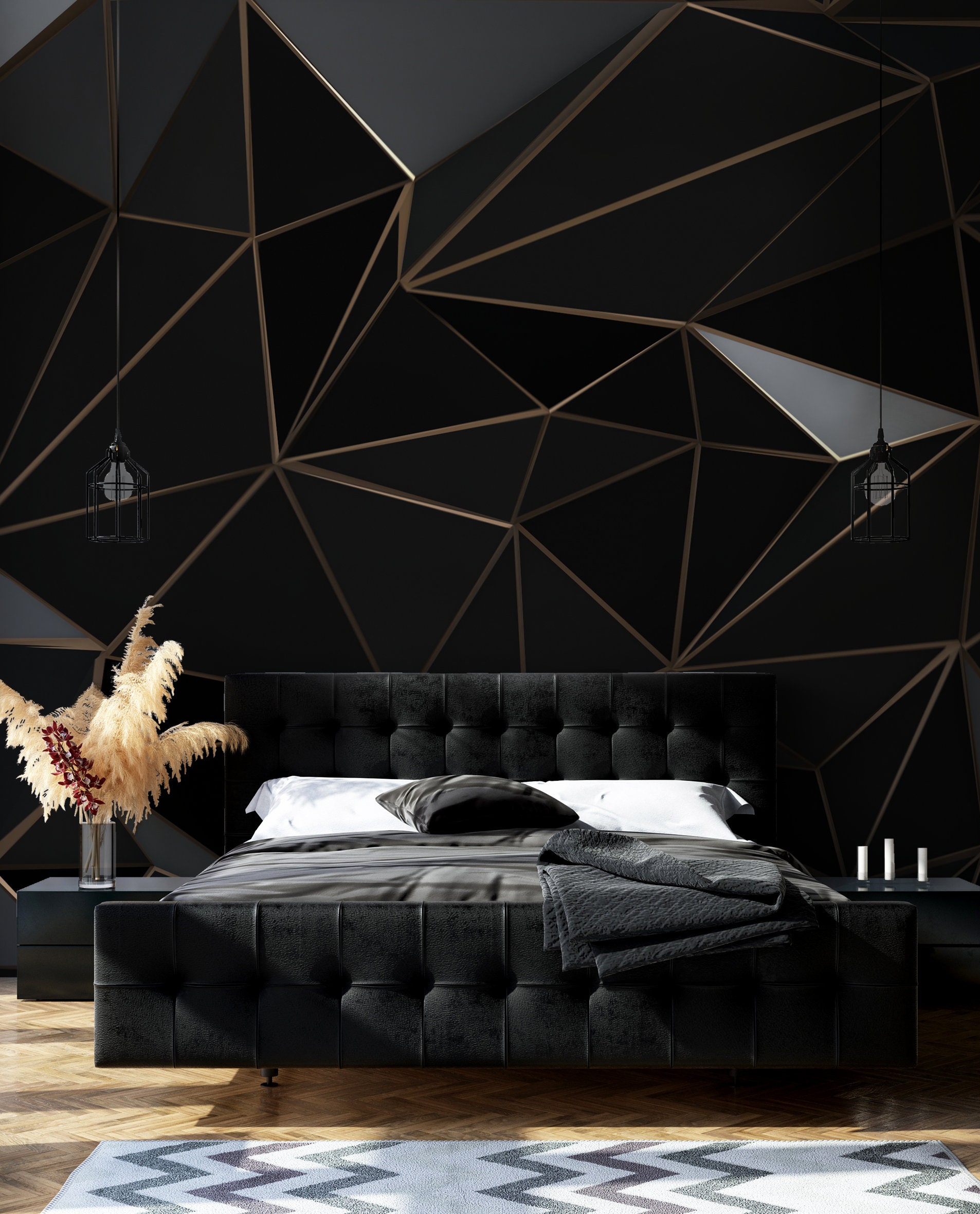 3D Black and brown geometric photo wallpaper Self adhesive | Etsy