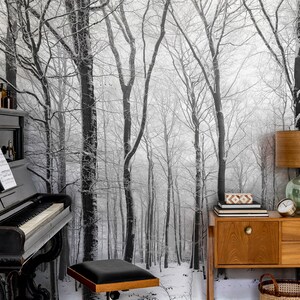 Winter Forest Landscape Wallpaper, Trees Covered in Snow • Peel and Stick *self adhesive* or Non-Pasted Vinyl Materials •