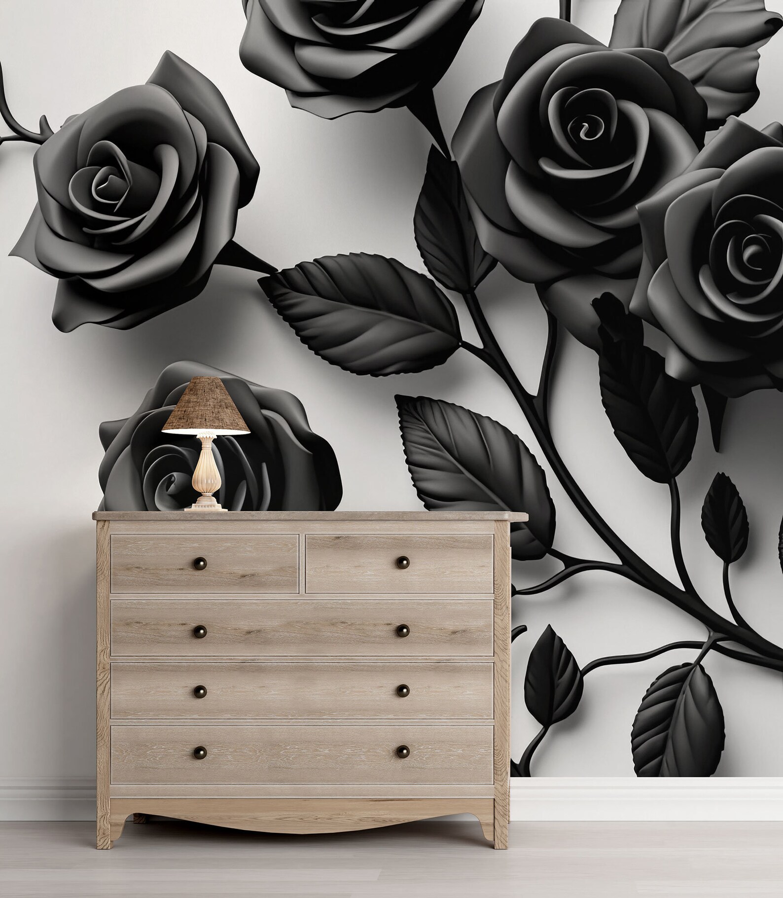 Dark Abstract Roses Over White Background Wallpaper, Floral Wall Mural ...
