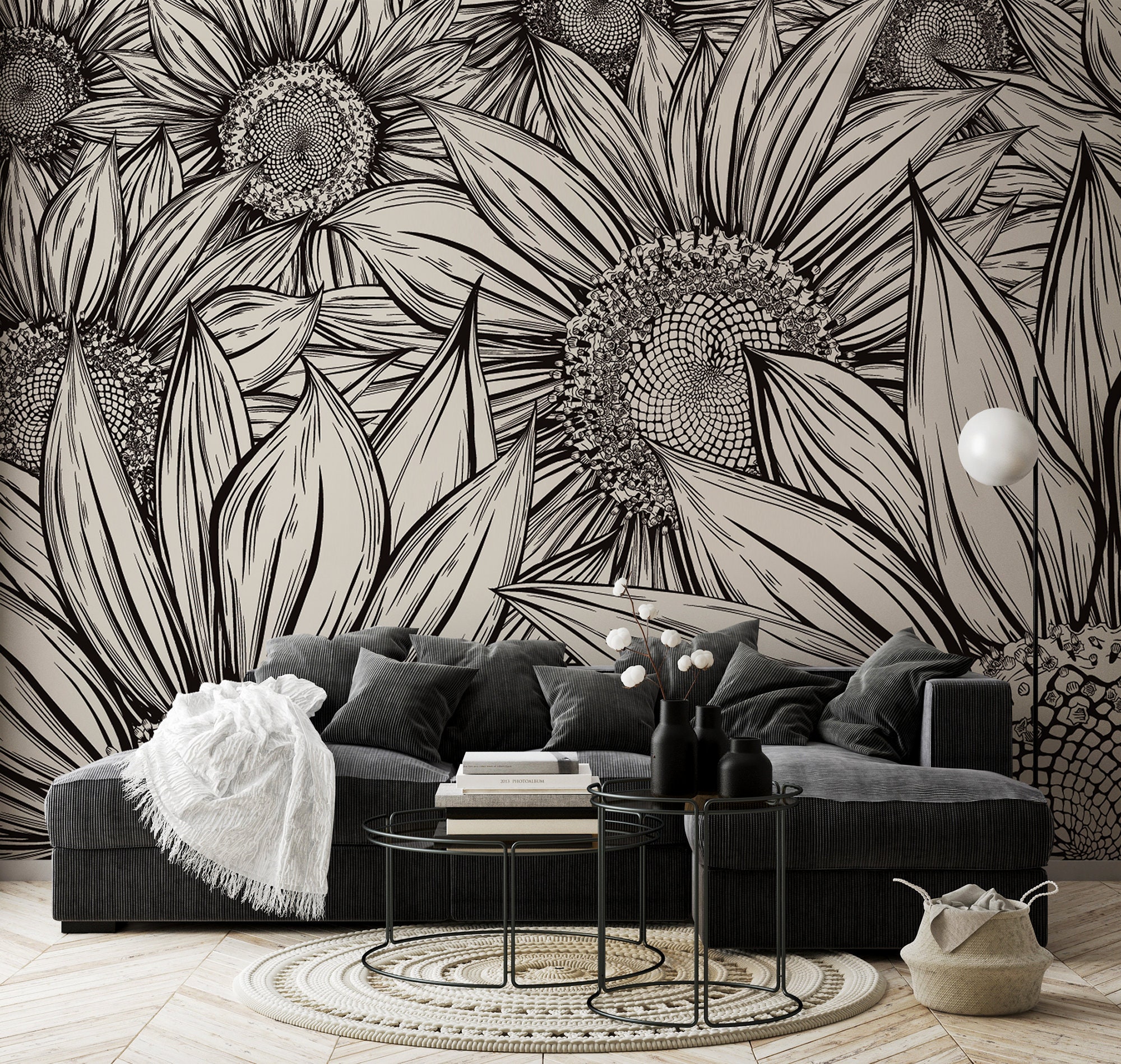 Sunflower Line Art Wallpaper Self Adhesive Peel Stick sunflower-line-art-wallpaper-self-adhesive-peel-stick