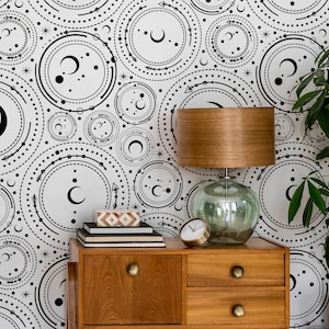Moon and Stars Astrological Wallpaper, Small Celestial Pattern • Peel and Stick *self adhesive* or Non-Pasted Vinyl Materials •