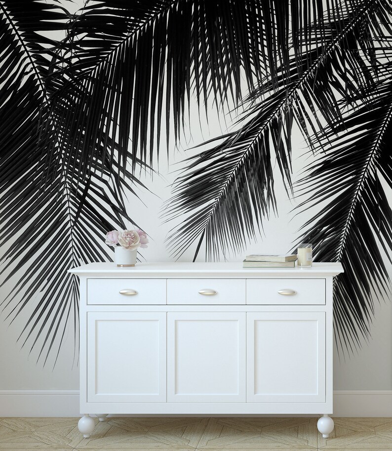 Dark Hanging Palm Leaves Wallpaper With a White Background • Peel and ...