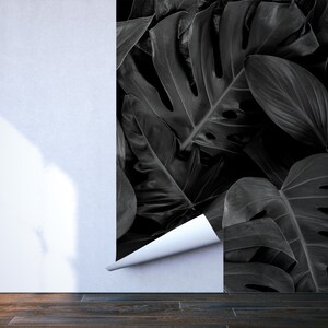 Black and white tropical leaves photo wallpaper Self adhesive Peel & Stick Repositionable removable wallpaper image 9