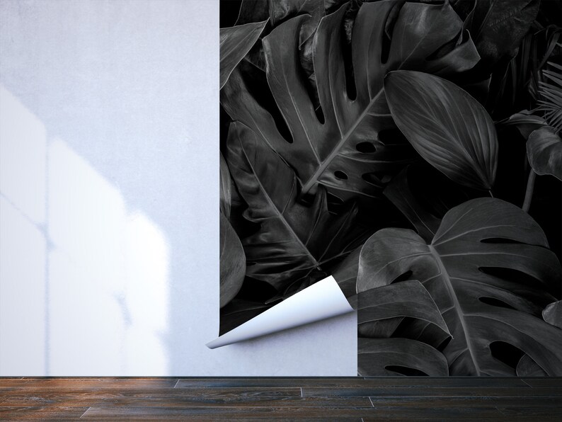 Black and white tropical leaves photo wallpaper Self adhesive Peel & Stick Repositionable removable wallpaper image 9