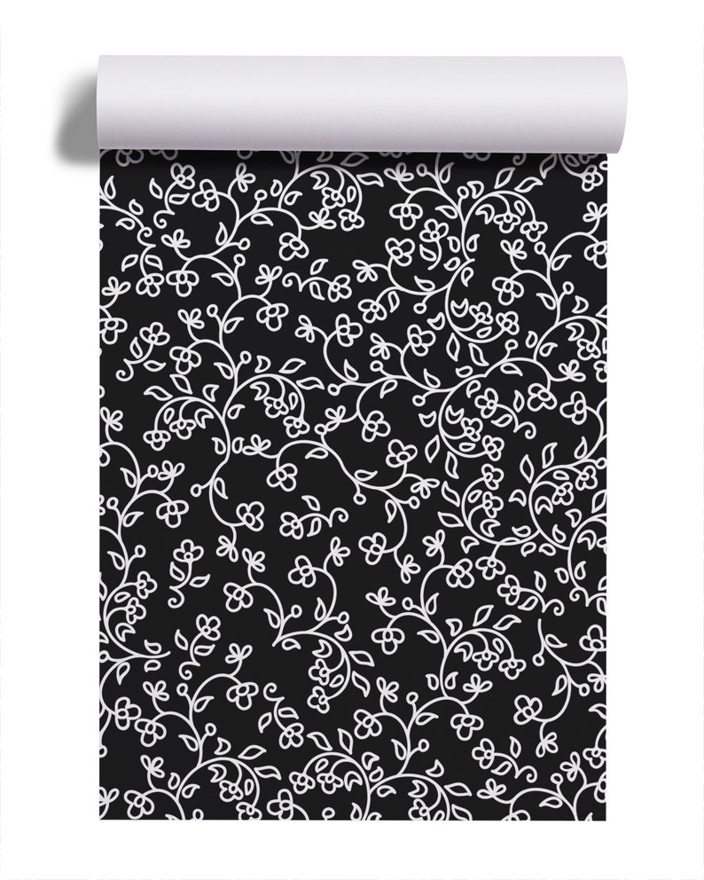 Black Wallpaper With Small Vector Floral Pattern Self Etsy