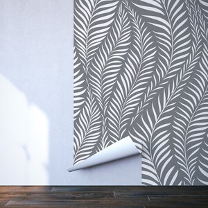 Vector Gray and White Palm Leaf Wallpaper | Self Adhesive | Peel ...
