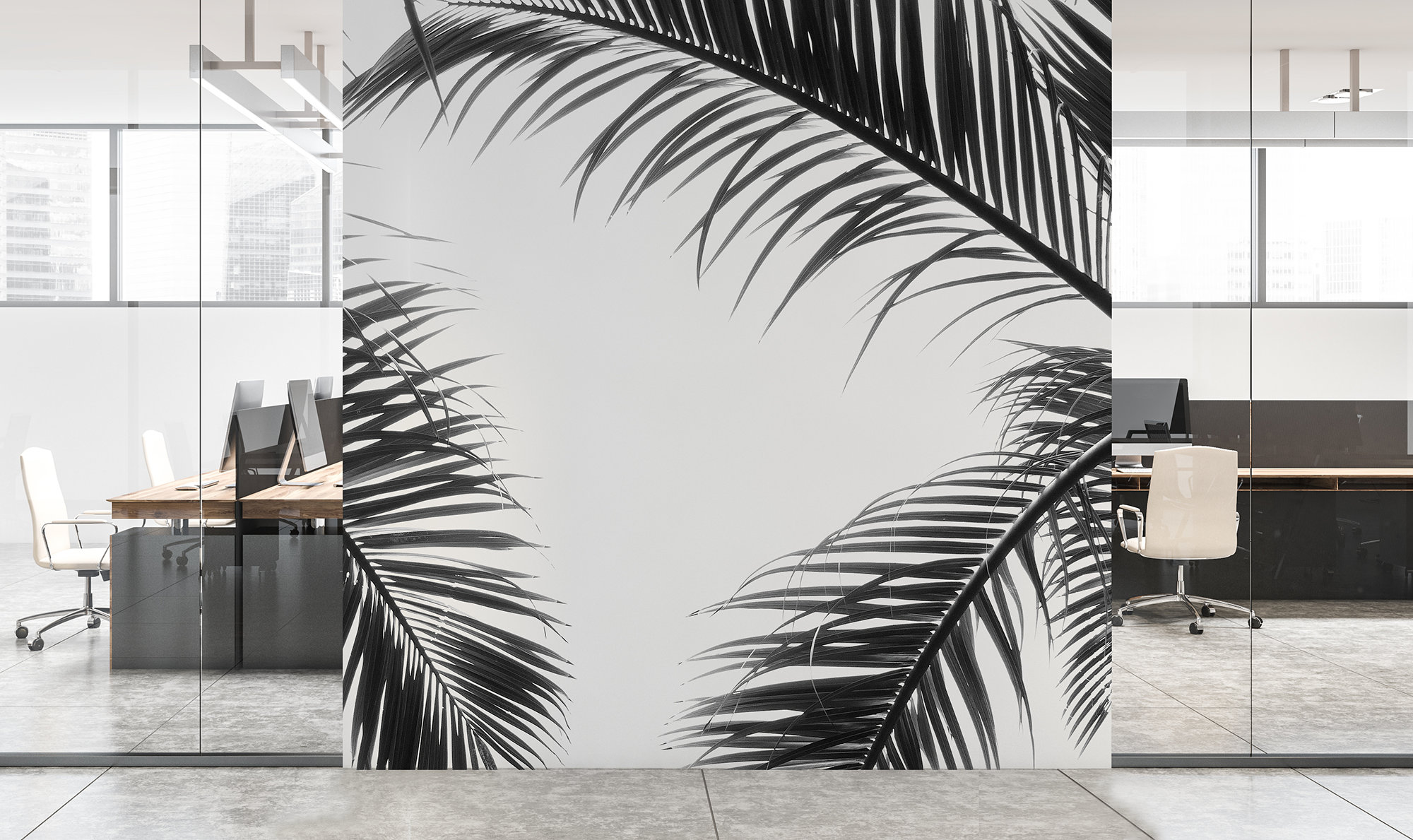 White Wallpaper With Black Palm Leaves Hanging Self Adhesive Etsy