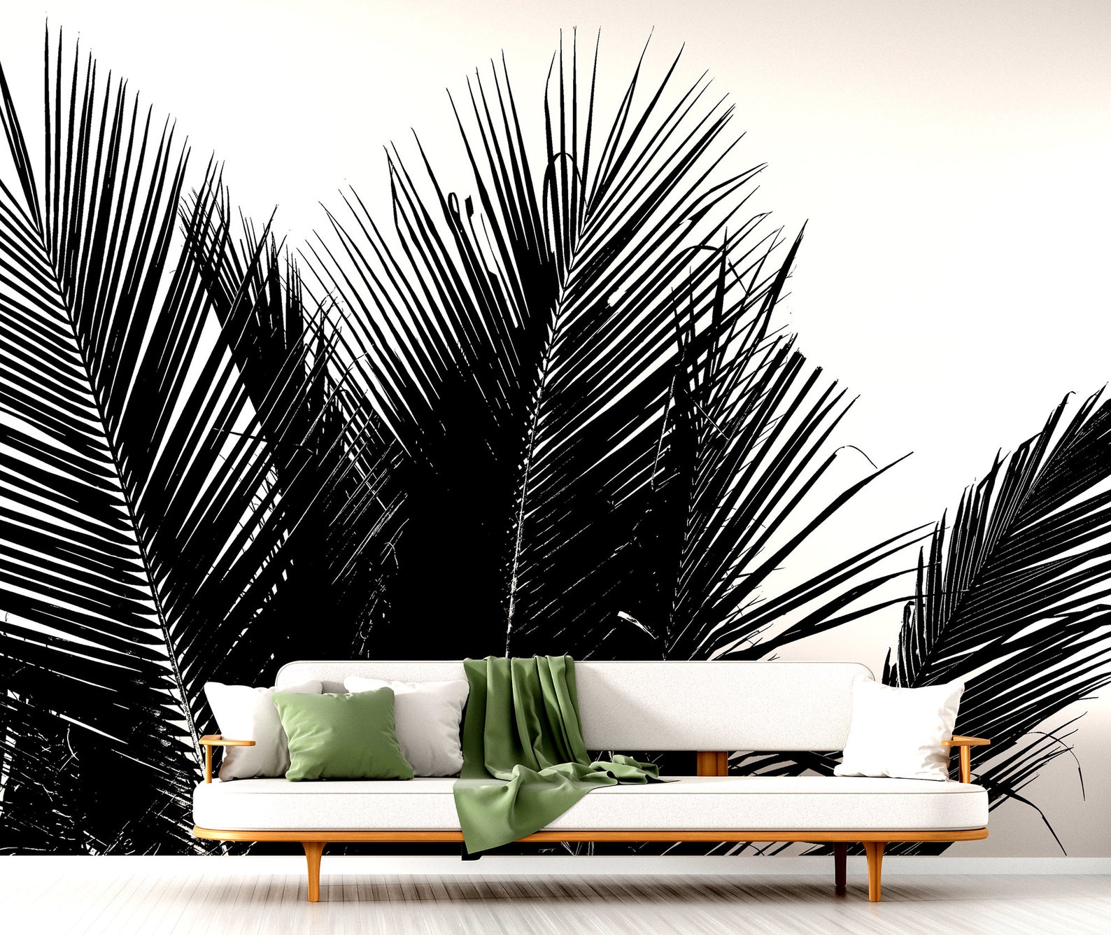 Black and White Summer Palm Leaves Wallpaper | Self Adhesive | Peel ...
