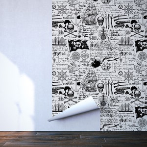 Vintage Abstract Wallpaper With Skulls, Pirate Flag, Swords, Guns Self