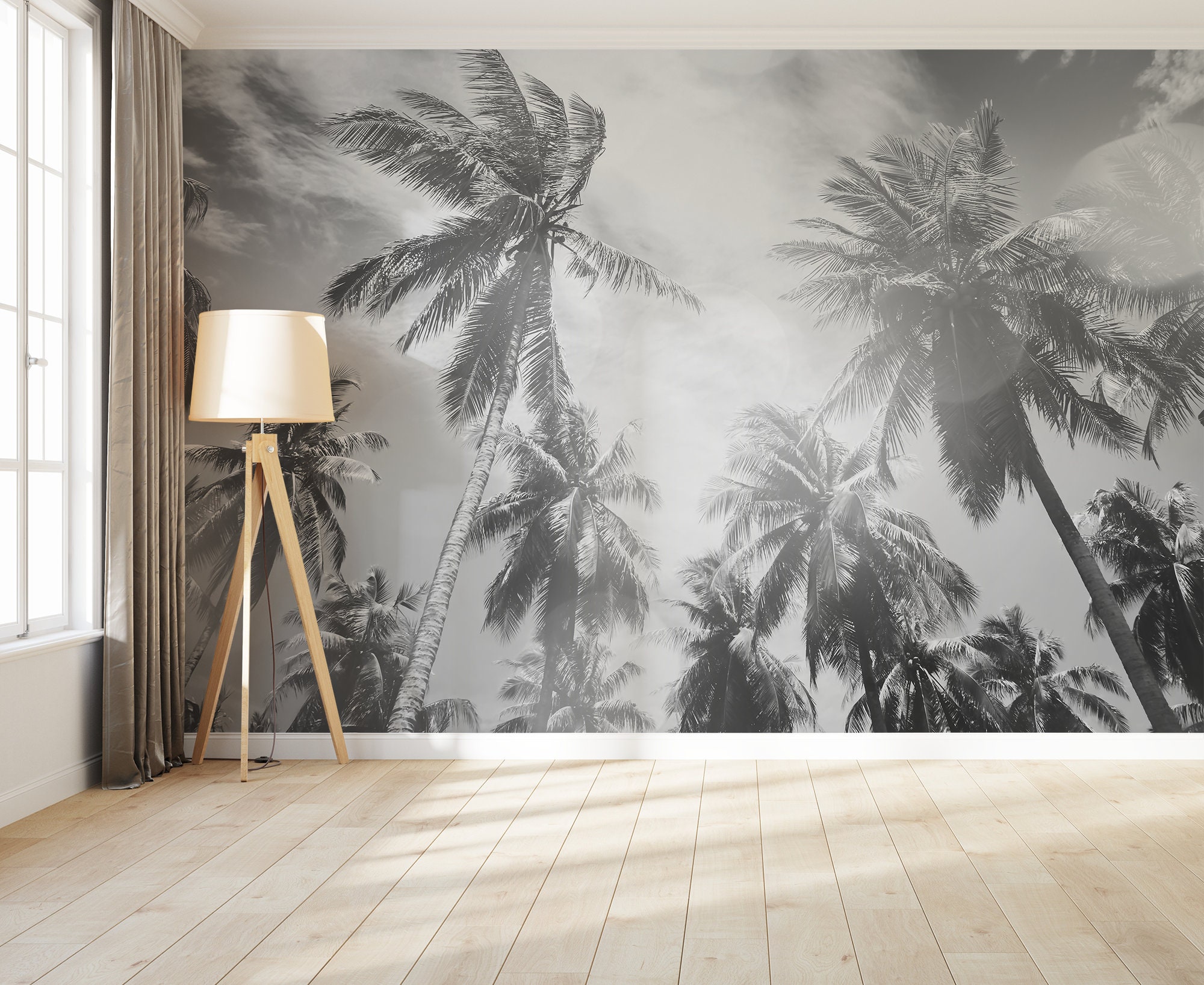 Black and White Palm Trees Photo Wallpaper | Self Adhesive | Peel ...