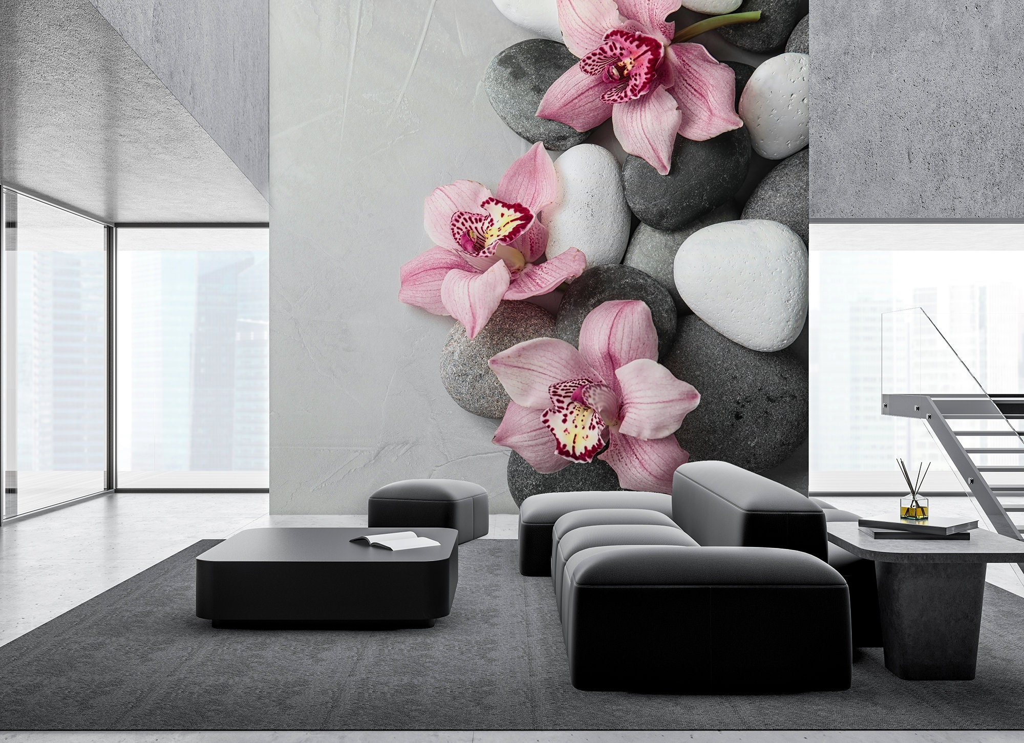 Tropical flowers and zen stones photo wallpaper Self | Etsy