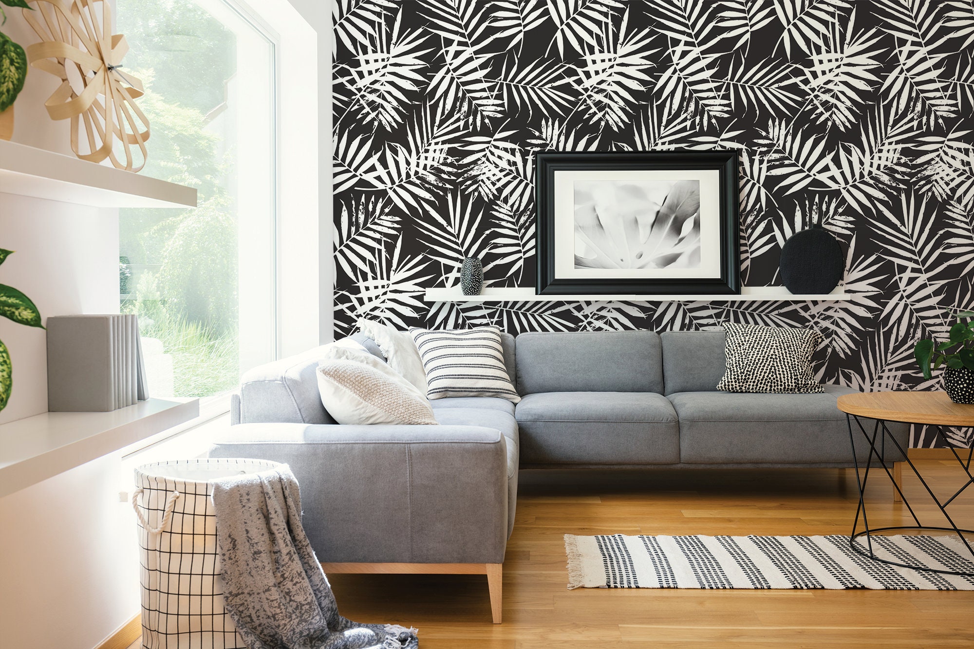 Black and White Palm Leaves Pattern Wallpaper Self Adhesive - Etsy