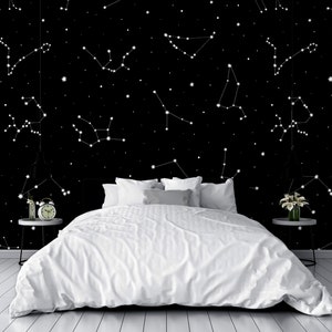 Dark space wallpaper with white constellations Self adhesive Peel & Stick Repositionable removable wallpaper image 6