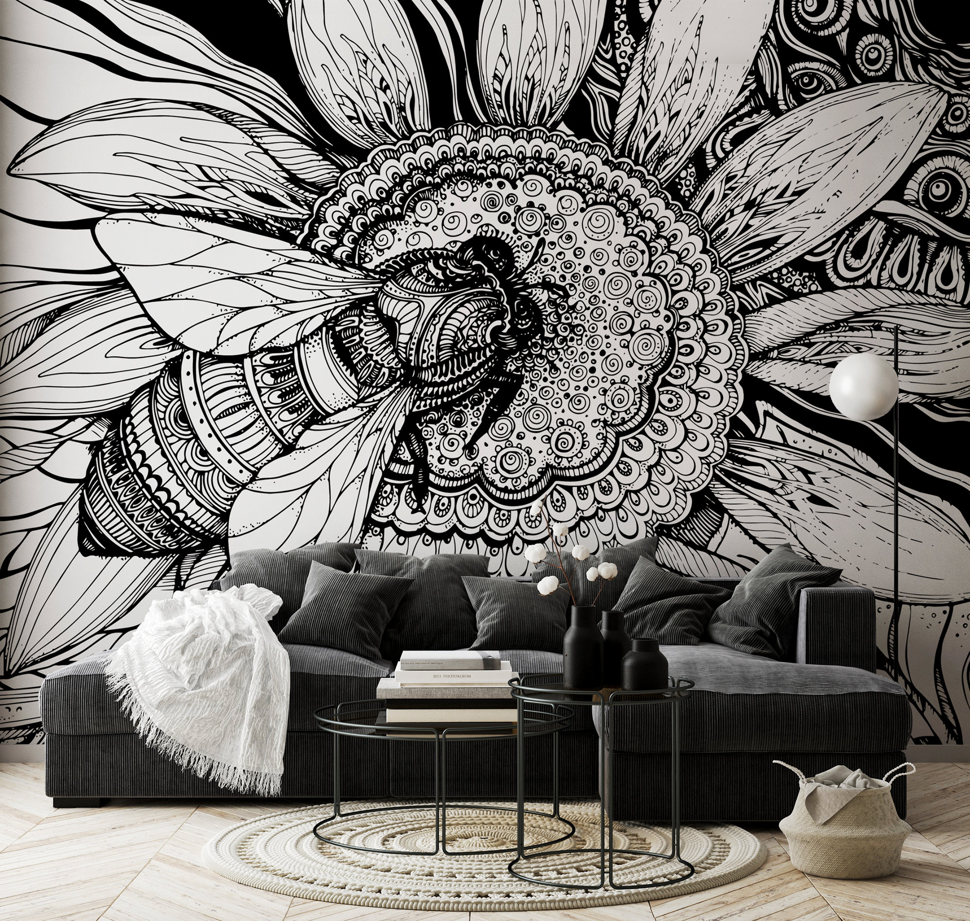 black and white sunflower photography wallpaper