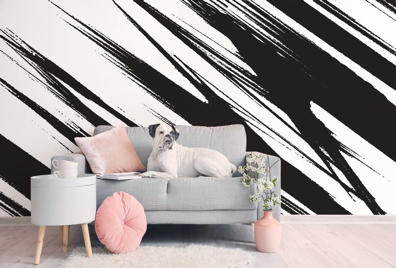 Black and White Bold Striped Wallpaper Self Adhesive Peel Etsy