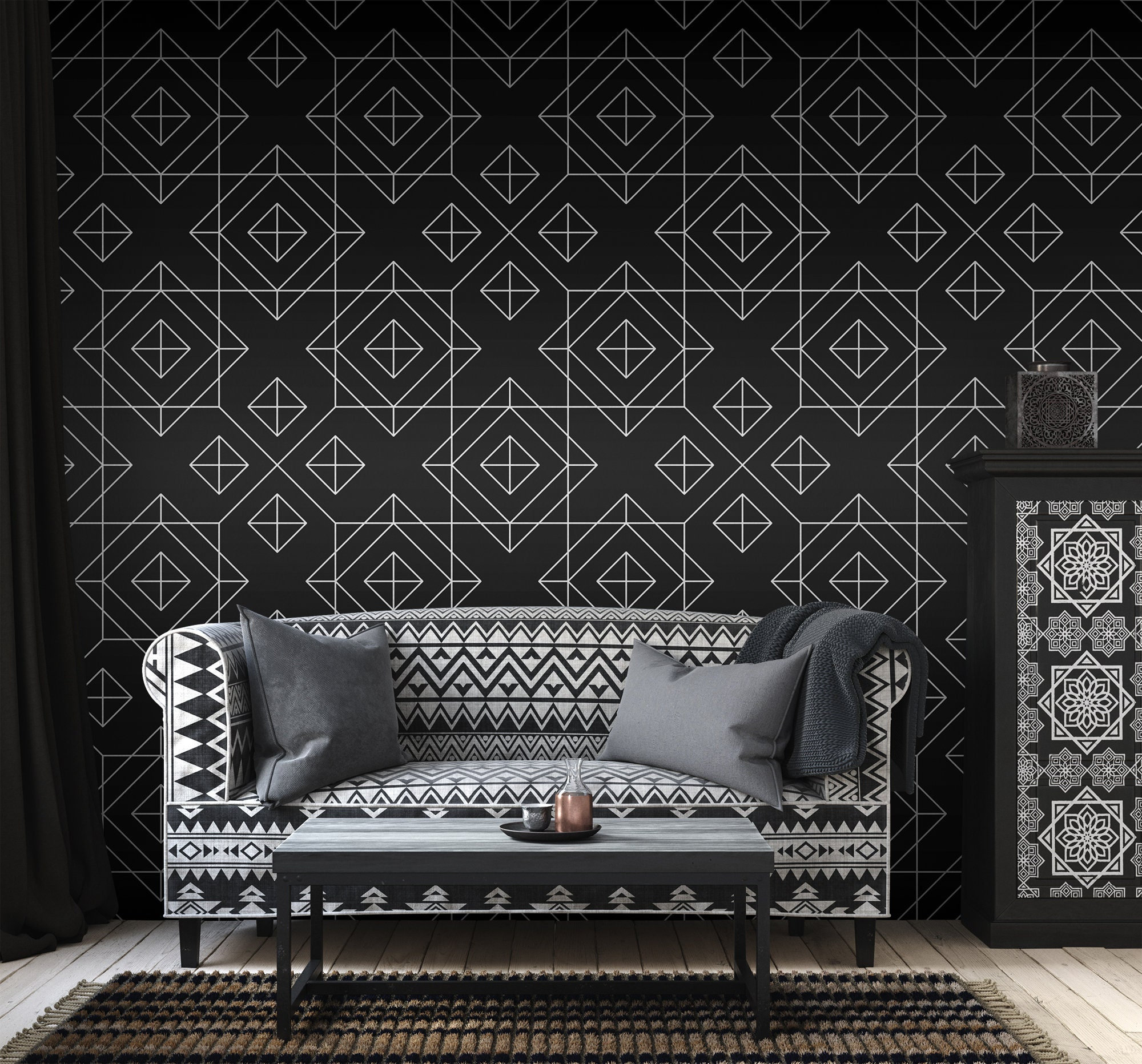Black and white art deco geometric di...