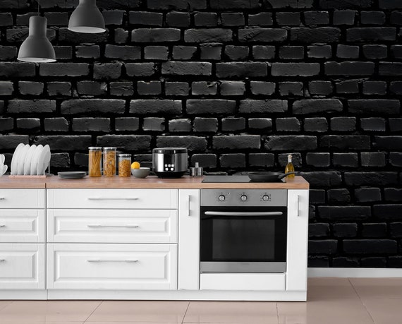 Black Brick Wall Photo Wallpaper Self Adhesive Peel & - Etsy