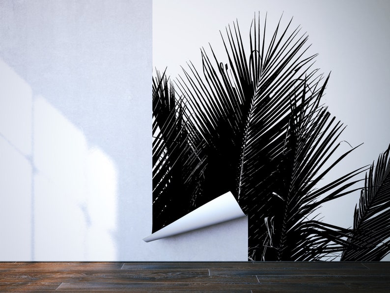 Black and White Summer Palm Leaves Wallpaper | Self Adhesive | Peel ...