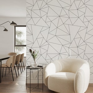 Weiße geometrische Tapete, dreieckiges modernes Muster • Abziehen und Aufkleben *selbstklebend* oder nicht geklebte Vinylmaterialien •