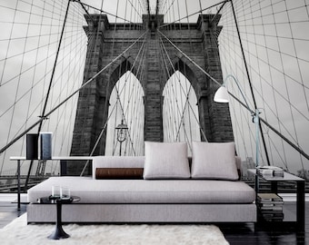 Black and white Brooklyn Bridge wallpaper | Self adhesive | Peel and Stick | Repositionable removable wallpaper