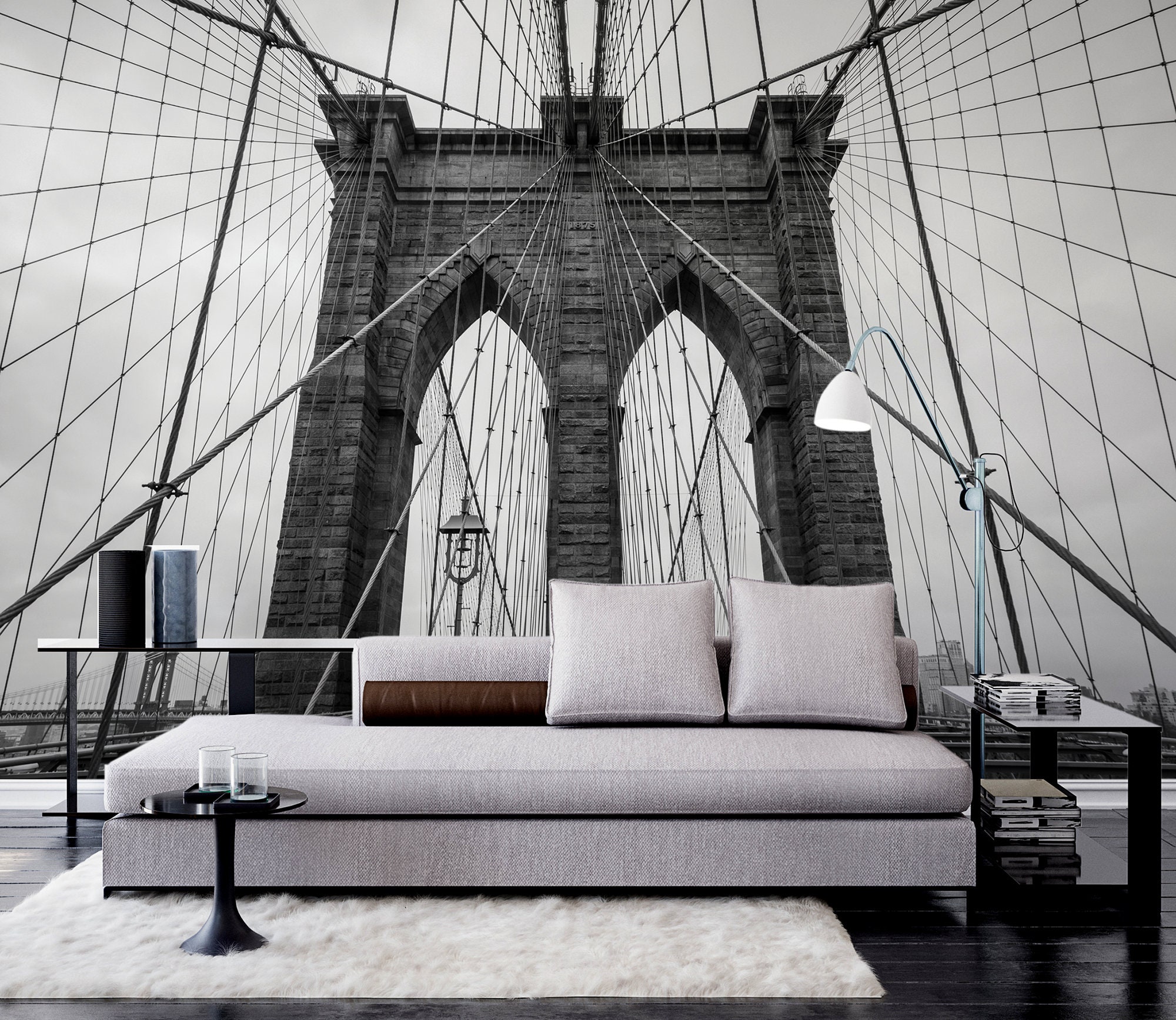 Black and White Brooklyn Bridge Wallpaper | Self Adhesive | Peel and Stick  | Repositionable Removable Wallpaper - Etsy, image size:2000x1735