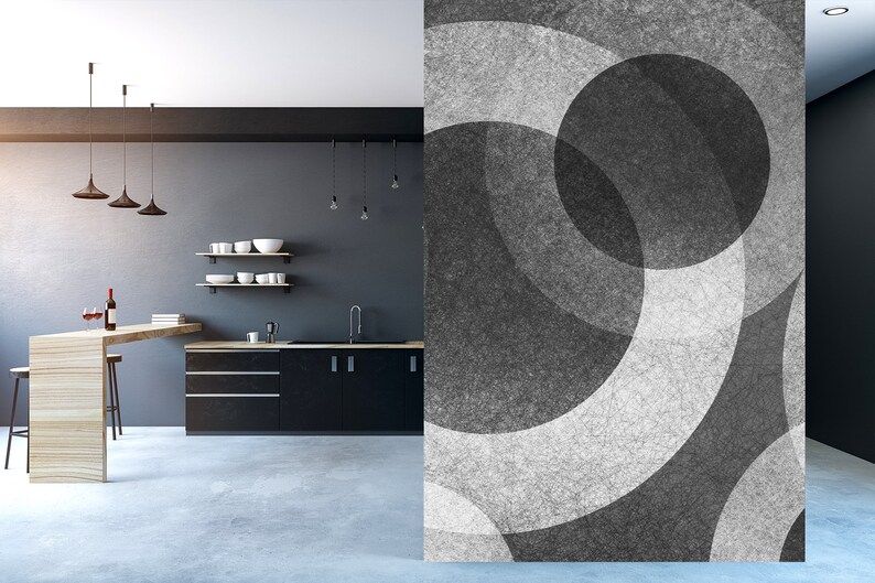 Buy Monochrome Circle Modern Art Wallpaper, Geometric Grunge Wall Mural