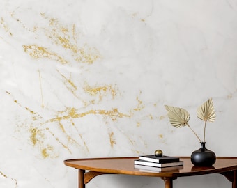 White marble wallpaper with cracks (matte print, no metallic effects) | Self adhesive | Peel and Stick | Repositionable removable wallpaper