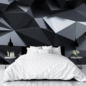 Black geometric 3D photo wallpaper | Self adhesive | Peel & Stick | Repositionable removable wallpaper