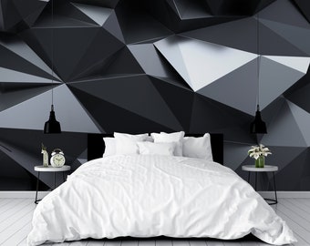 Black geometric 3D photo wallpaper | Self adhesive | Peel & Stick | Repositionable removable wallpaper