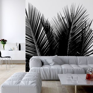 Black and White Summer Palm Leaves Wallpaper | Self Adhesive | Peel ...