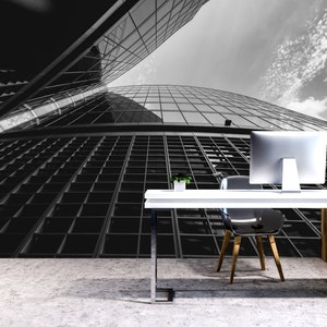 Black and white modern city building wallpaper | Self adhesive | Peel & Stick | Repositionable removable wallpaper