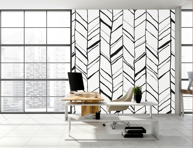 White Wallpaper With Black Arrow Pattern | Self Adhesive | Peel & Stick ...