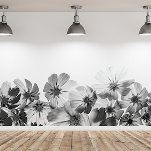 Black and white floral meadow wallpaper | Self adhesive | Peel & Stick | Repositionable removable wallpaper