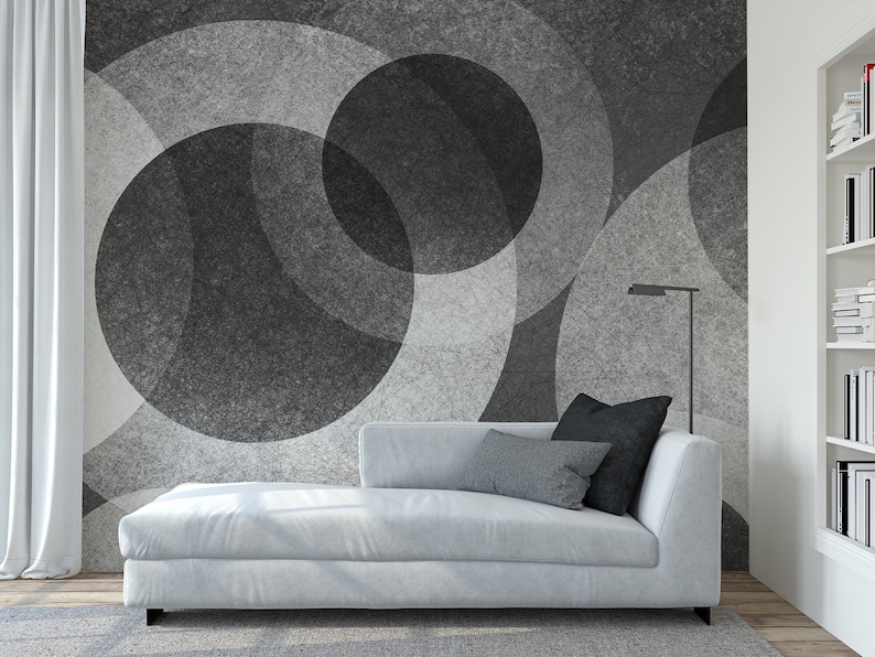 Buy Monochrome Circle Modern Art Wallpaper, Geometric Grunge Wall Mural