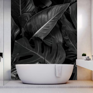 Black and white tropical leaves photo wallpaper Self adhesive Peel & Stick Repositionable removable wallpaper image 7